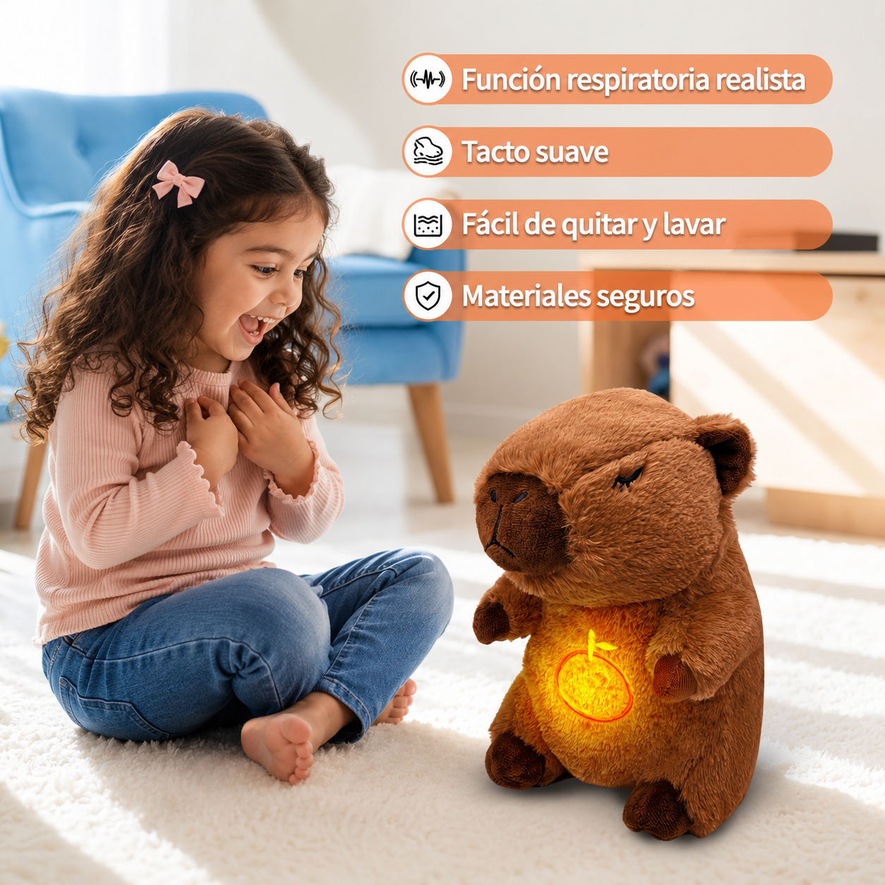 Capibara de peluche que respira para aliviar el estrés y ansiedad