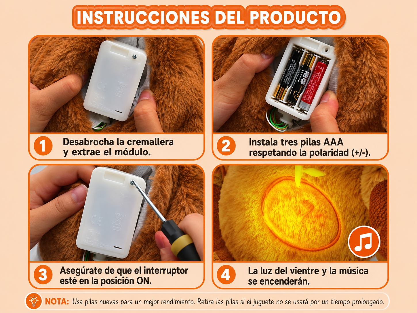 Peluche capibara fabricado con materiales no tóxicos apto para niños y bebés