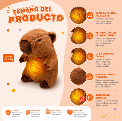 Capibara peluche con luz nocturna cálida y tenue integrada